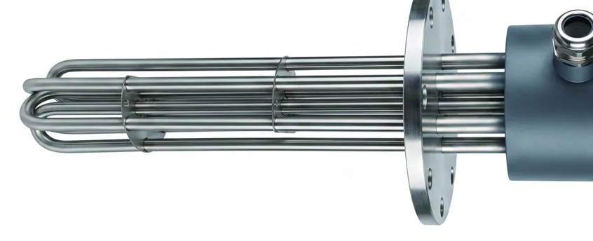 JGY flanged oil immersion heater with a cast terminal housing